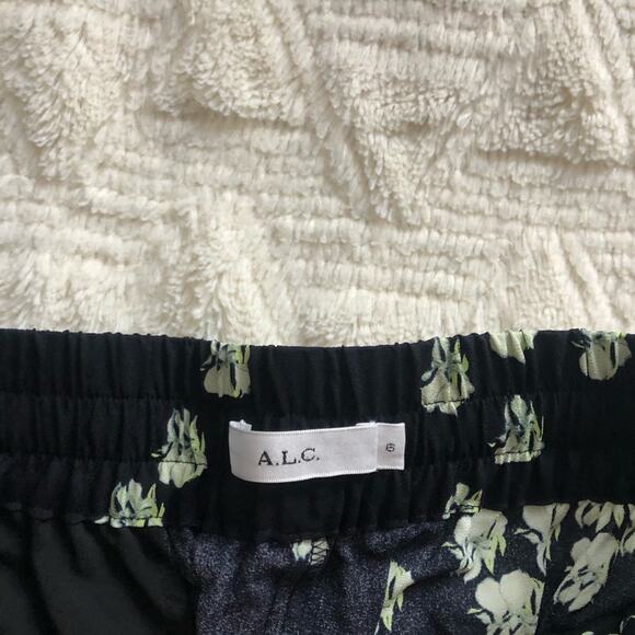 A.L.C. Collins Black Silk Floral Print Drawstring Track Pants - Picture 6 of 7
